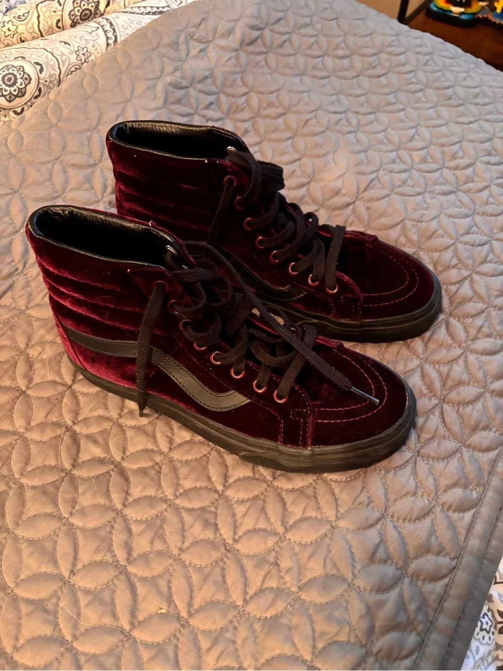 Vans Women's Burgundy Velvet Sk8-Hi Lace-Up Sneakers